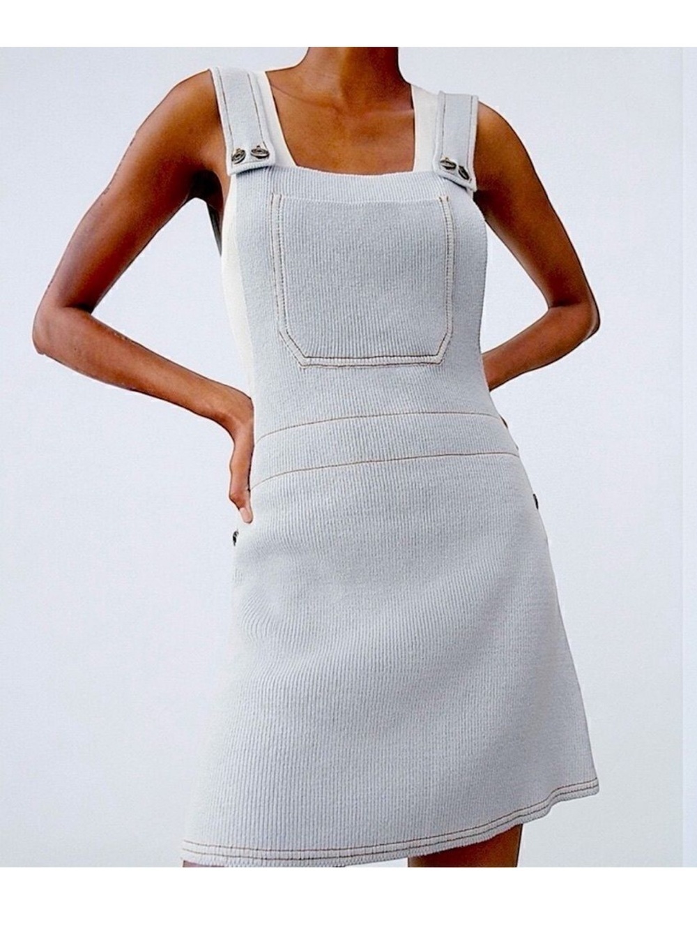 Women’s Light Blue Gray Knit Overall Mini Dress